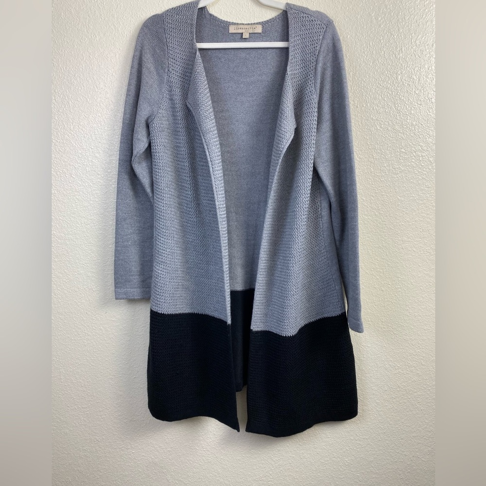 Lineamaglia‎ Wool Gray Black Long Line Open Front Long Sleeve Cardigan Sweater L